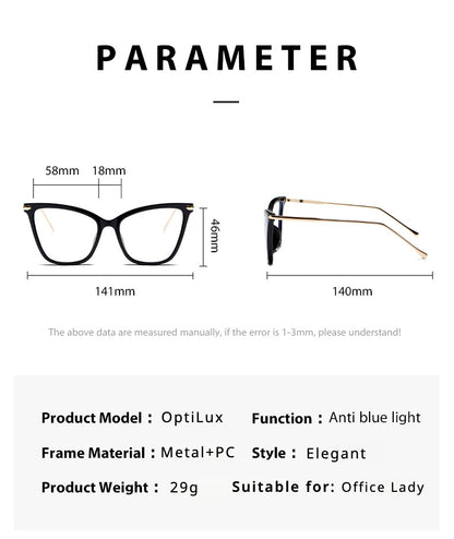 KKTREE OptiLux Cat-eye Metal Blue Light Blocking Glasses, Butterfly Eye Stylish Non-prescription Frame, Trendy Eyewear