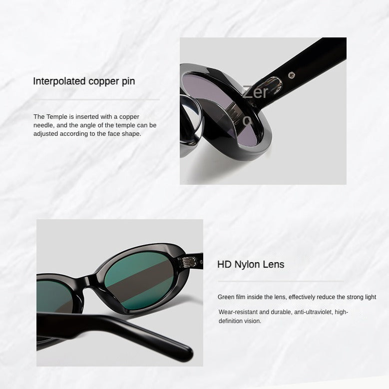 KKTREE Couture Cat-eye Small-frame Premium Acetate Sunglasses with Four-corner Star Metal Studs, Wide Temple Arms, UV Protection, Face-slimming Design, and Sun Protection