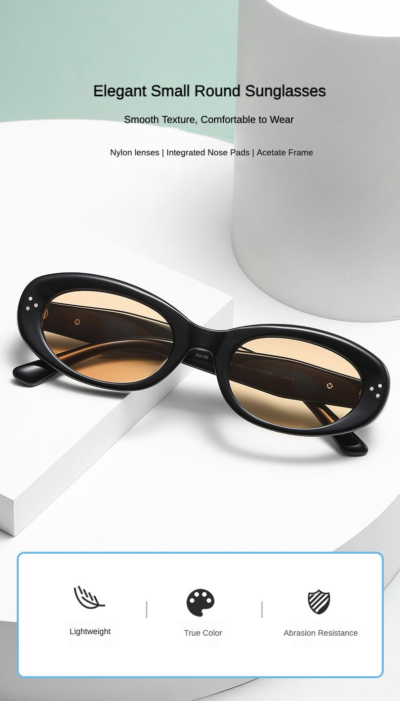 KKTREE Radiance Elegant Small Round Frame Sunglasses for Women, Providing UV Protection and High-end Style with Three Rivets