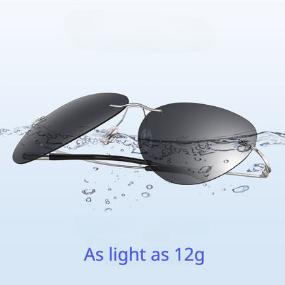 KKTREE Titan Bold Ultra-light Titanium Polarized Frameless Photochromic Sunglasses for Men, Suitable for Driving Day and Night.