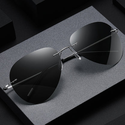 KKTREE Titan Bold Ultra-light Titanium Polarized Frameless Photochromic Sunglasses for Men, Suitable for Driving Day and Night.