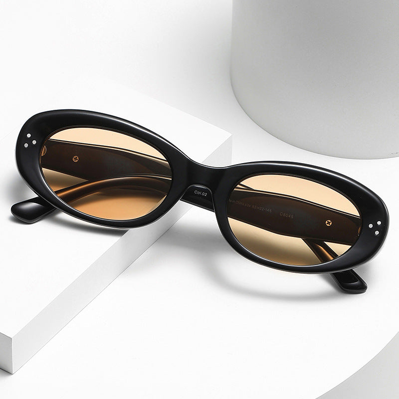 KKTREE Radiance Elegant Small Round Frame Sunglasses for Women, Providing UV Protection and High-end Style with Three Rivets