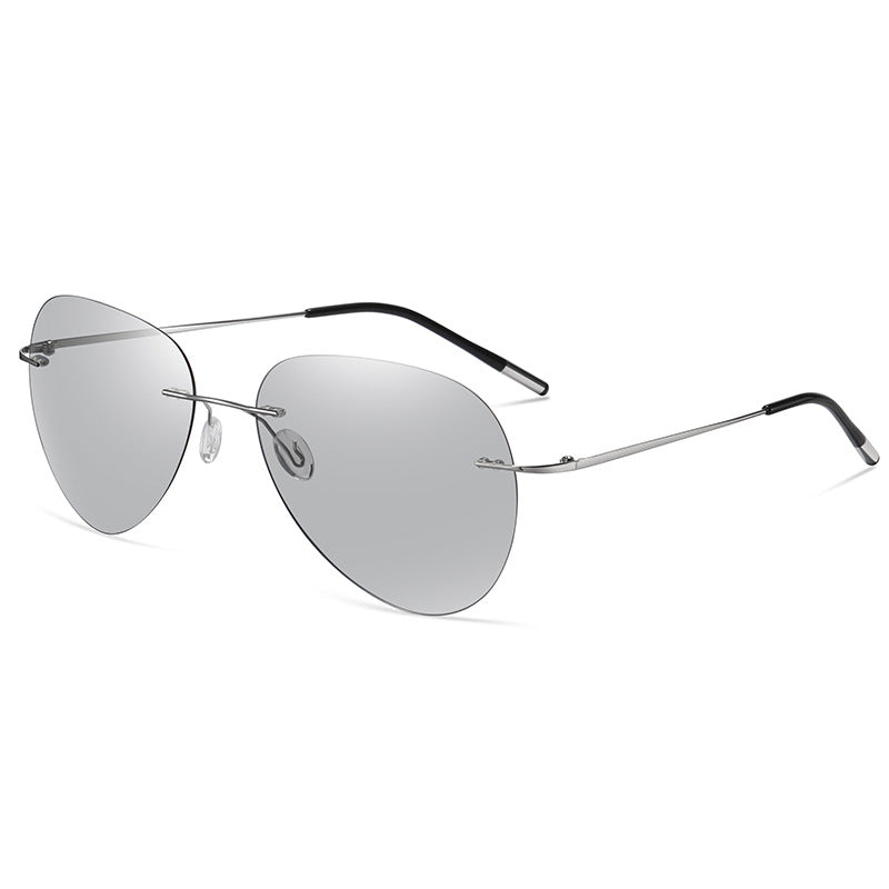 KKTREE Titan Bold Ultra-light Titanium Polarized Frameless Photochromic Sunglasses for Men, Suitable for Driving Day and Night.